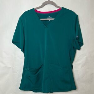 Hunter Green Scrub Top with Pink Trim